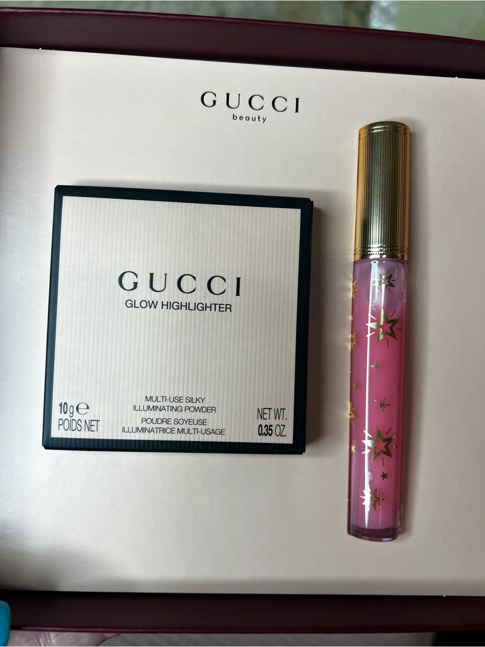 Gucci Beauty Glow Highlighter & Lip Gloss Gift Set Opal Pink Bertha Pink NIB